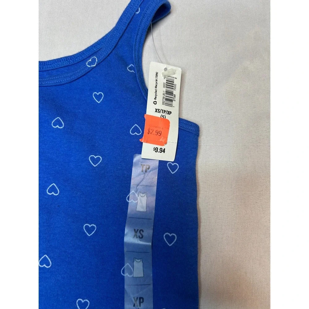 Old Navy Girls Blue Heart Print Tank Top XS 5 Super Stretch Sleeveless Shirt NWT